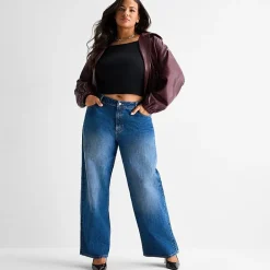 Ashley Graham Slouchy Womens Plus High Rise Wide Leg Jean