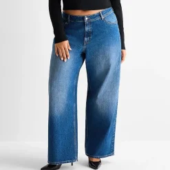 Ashley Graham Slouchy Womens Plus High Rise Wide Leg Jean