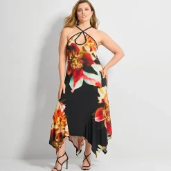 Ashley Graham Womens Keyhole Maxi Dress