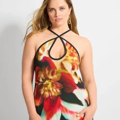 Ashley Graham Womens Keyhole Maxi Dress