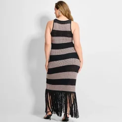 Ashley Graham Womens Plus Crew Neck Sleeveless Sheath Dress