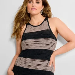 Ashley Graham Womens Plus Crew Neck Sleeveless Sheath Dress