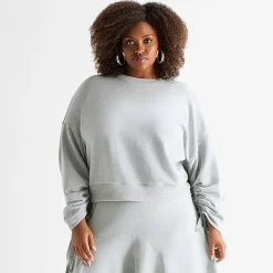 Ashley Graham Womens Plus Crew Neck Long Sleeve Sweatshirt