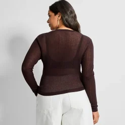 Ashley Graham Womens Plus Crew Neck Long Sleeve Cardigan