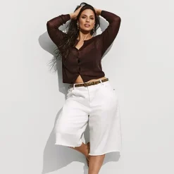 Ashley Graham Womens Plus Crew Neck Long Sleeve Cardigan
