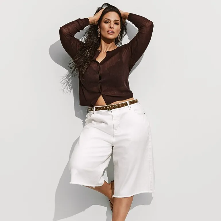Ashley Graham Womens Plus Crew Neck Long Sleeve Cardigan