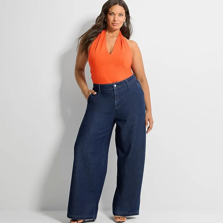 Ashley Graham Womens Plus Denim Trouser