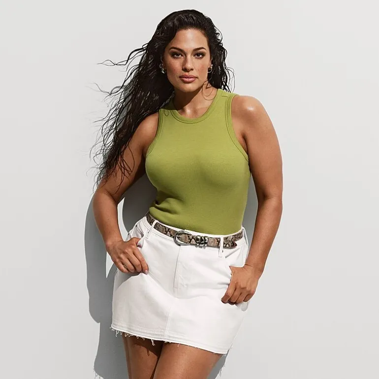 Ashley Graham Women's Plus Denim Mini Skirt