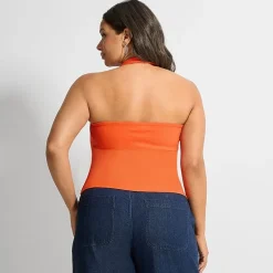 Ashley Graham Womens Plus Halter Neck Sleeveless Blouse