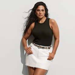 Ashley Graham Women's Plus High Neck Rib Tank