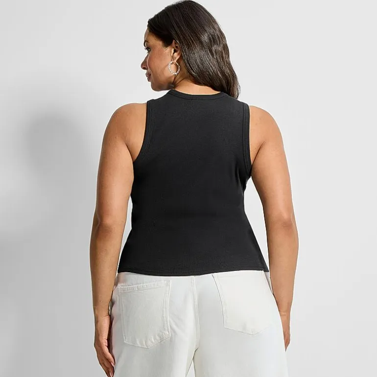 Ashley Graham Women's Plus High Neck Rib Tank