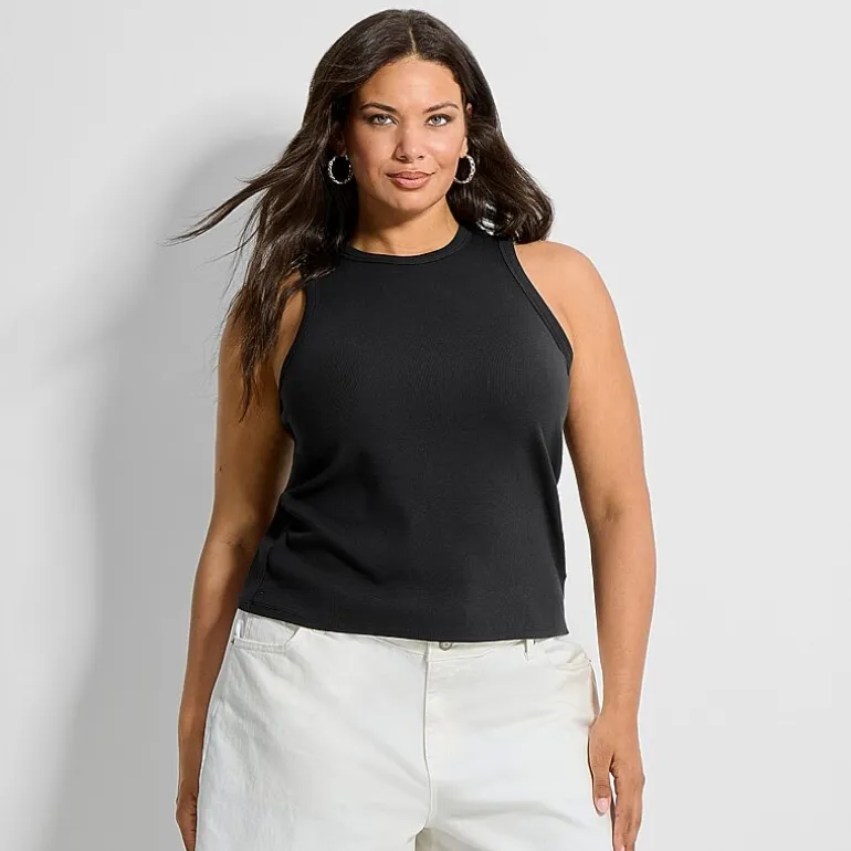 Ashley Graham Women's Plus High Neck Rib Tank