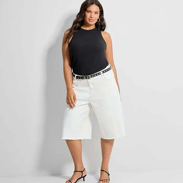 Ashley Graham Women's Plus High Neck Rib Tank