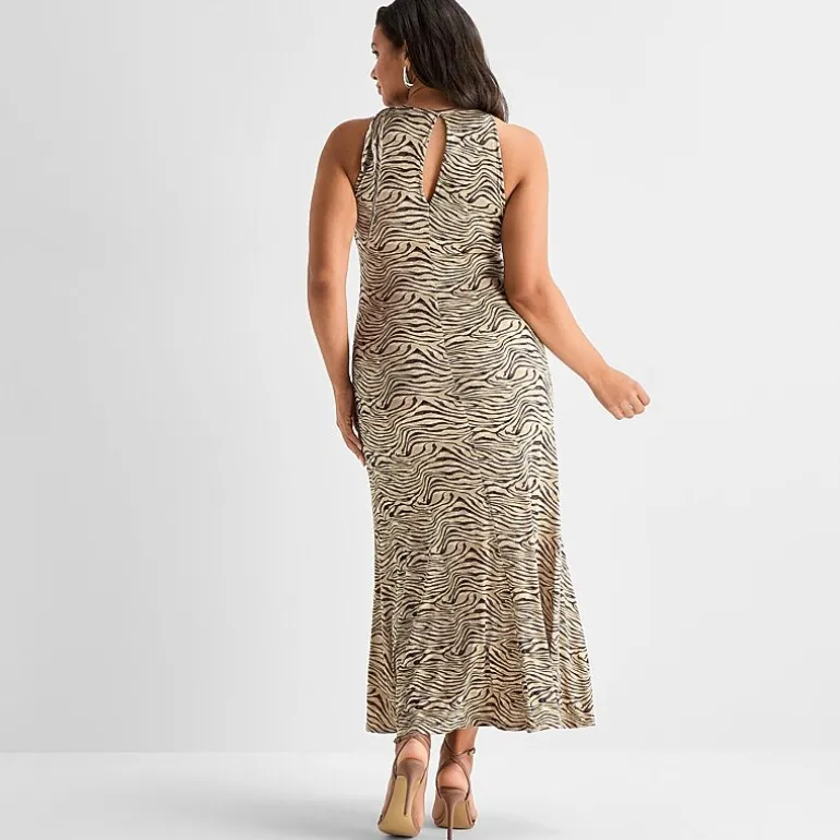 Ashley Graham Womens Plus Keyhole Neck Sleeveless Maxi Dress