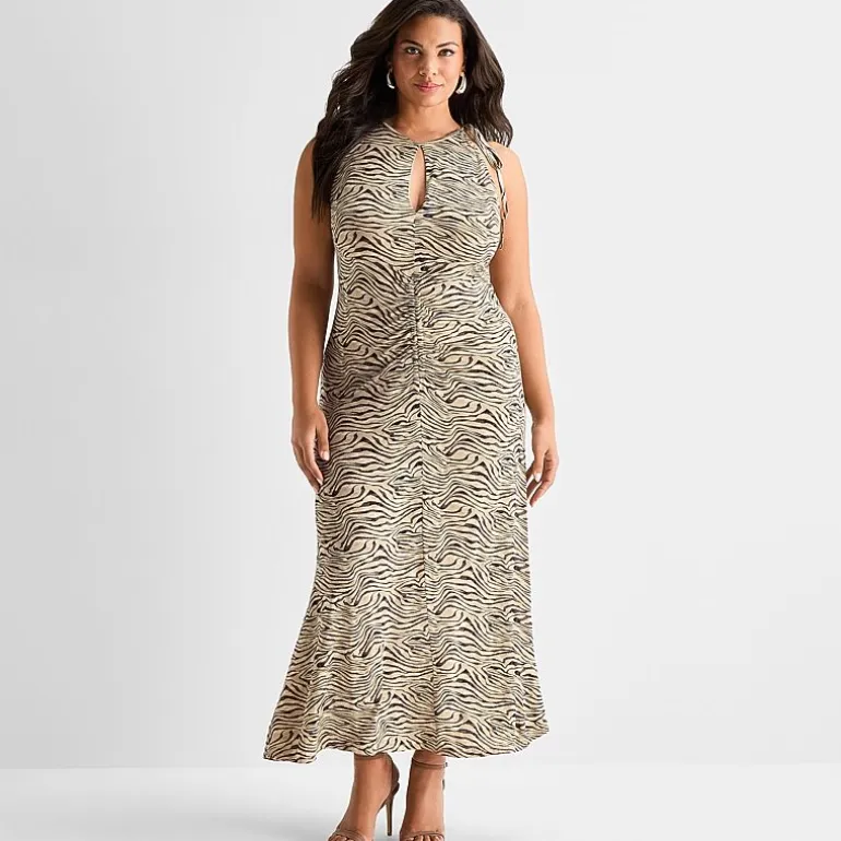 Ashley Graham Womens Plus Keyhole Neck Sleeveless Maxi Dress