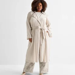 Ashley Graham Womens Plus Lightweight Trench Coat