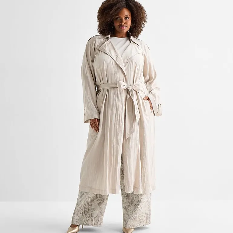 Ashley Graham Womens Plus Lightweight Trench Coat