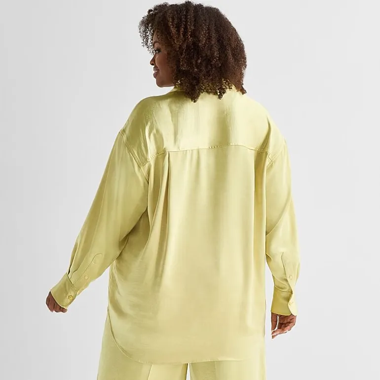 Ashley Graham Womens Plus Long Sleeve Blouse