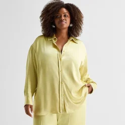 Ashley Graham Womens Plus Long Sleeve Blouse