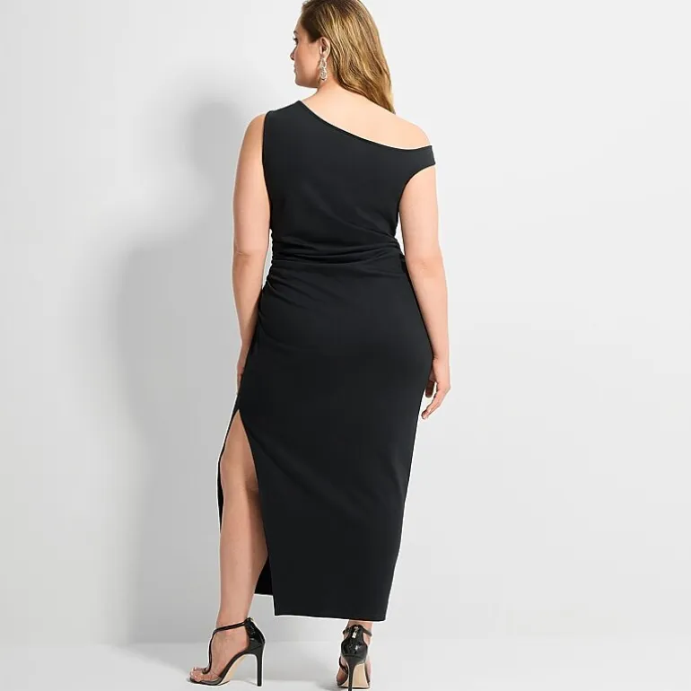 Ashley Graham Womens Plus Off the Shoulder Knit Maxi