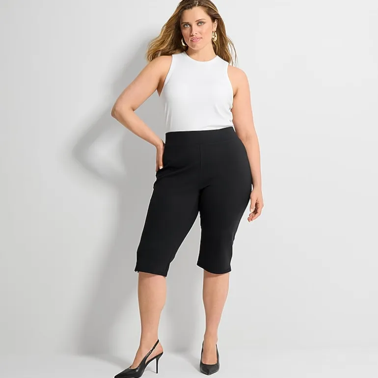 Ashley Graham Womens Plus Ponte Capri Pant