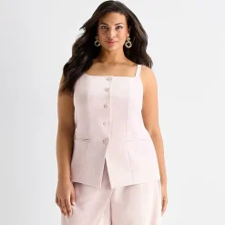 Ashley Graham Womens Plus Sleeveless Vest