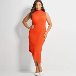 Ashley Graham Womens Plus Sleeveless High-Low Sweater Dress