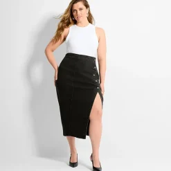 Ashley Graham Women's Plus Slit Front Midi Skirt