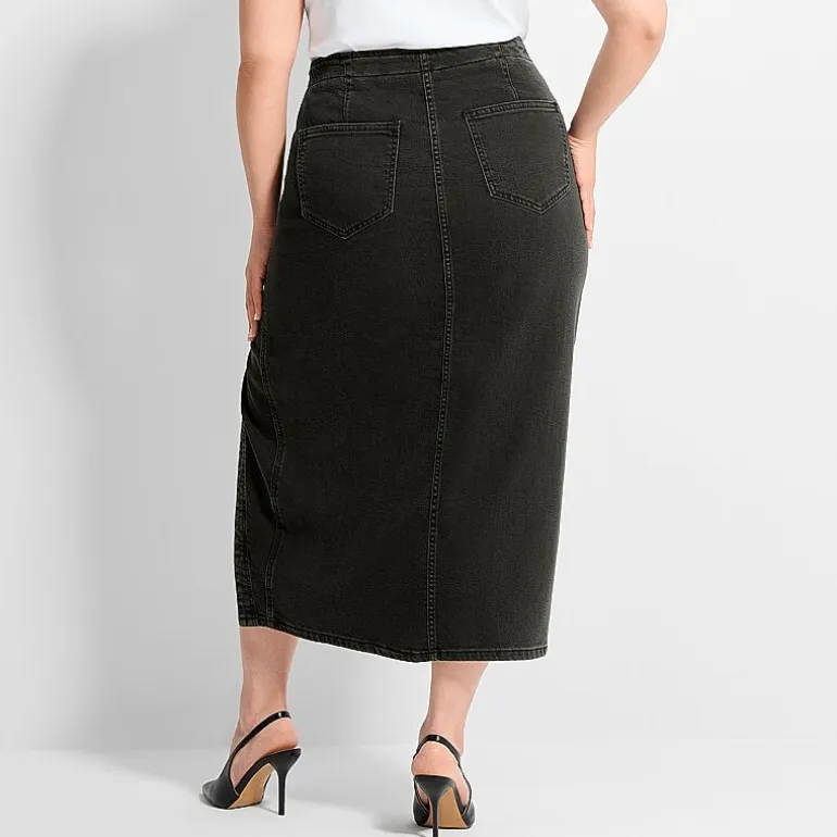 Ashley Graham Women's Plus Slit Front Midi Skirt