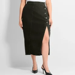 Ashley Graham Women's Plus Slit Front Midi Skirt