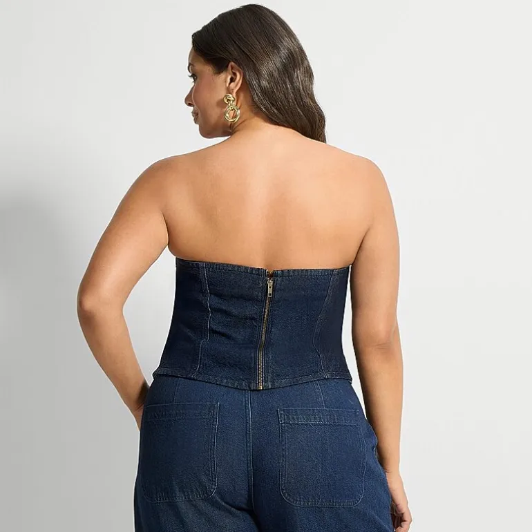 Ashley Graham Women's Plus Strapless Denim Top