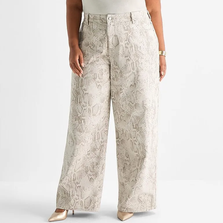 Ashley Graham Womens Plus Wide Leg Jean