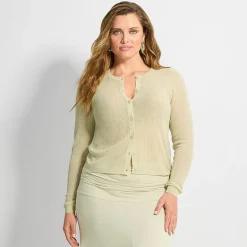 Ashley Graham Women's Sheer Broken Rib Button Front Cardigan