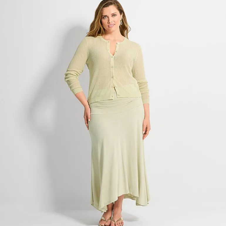 Ashley Graham Women's Sheer Broken Rib Button Front Cardigan