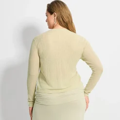 Ashley Graham Women's Sheer Broken Rib Button Front Cardigan