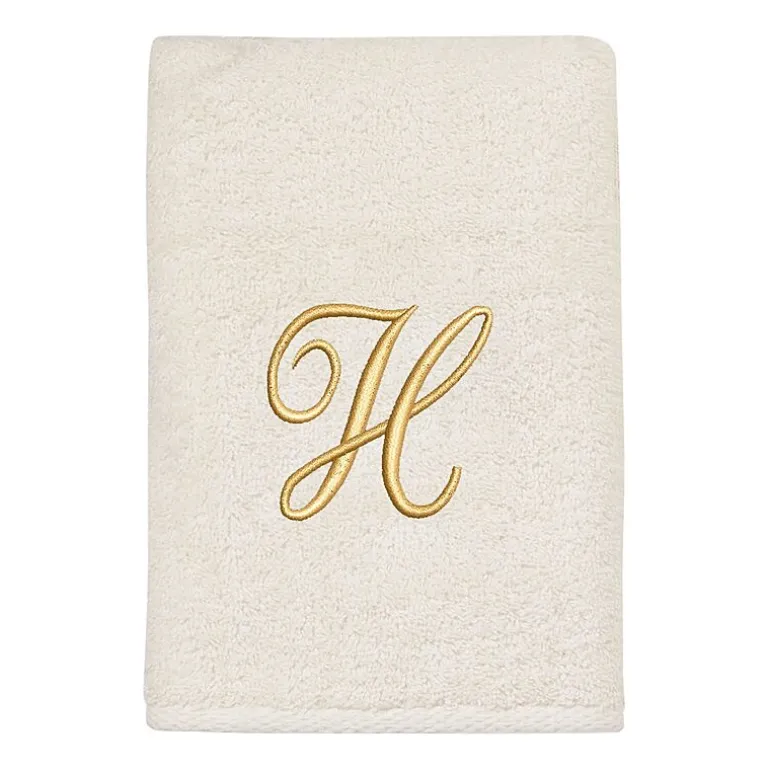 Avanti Premier Script Monogram Ivory/Gold Bath Towel Collection