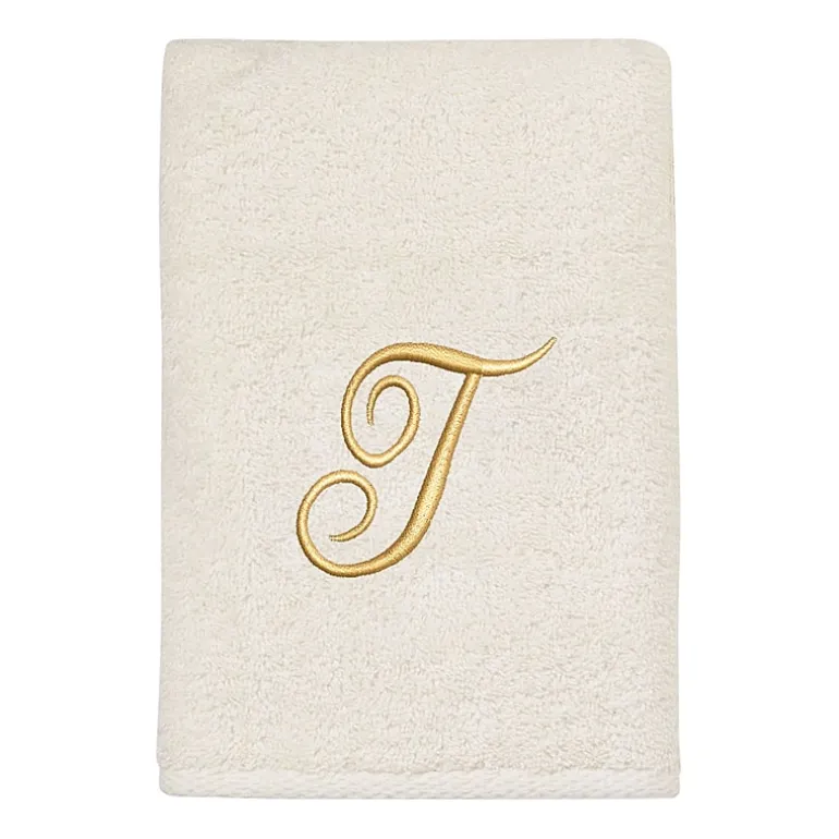Avanti Premier Script Monogram Ivory/Gold Bath Towel Collection