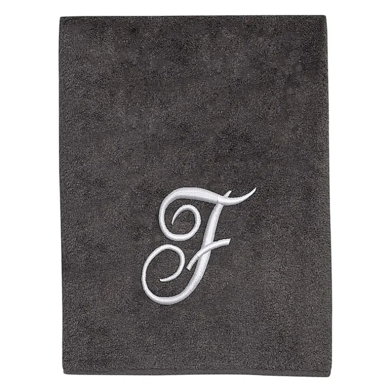 Avanti Premier Script Monogram Granite/Silver Bath Towel Collection