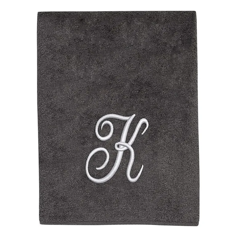 Avanti Premier Script Monogram Granite/Silver Bath Towel Collection