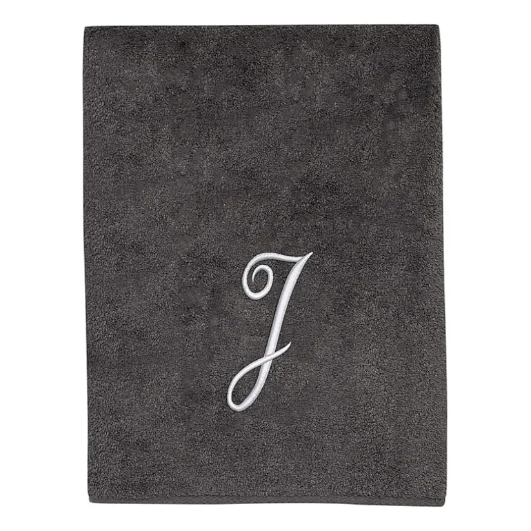 Avanti Premier Script Monogram Granite/Silver Bath Towel Collection