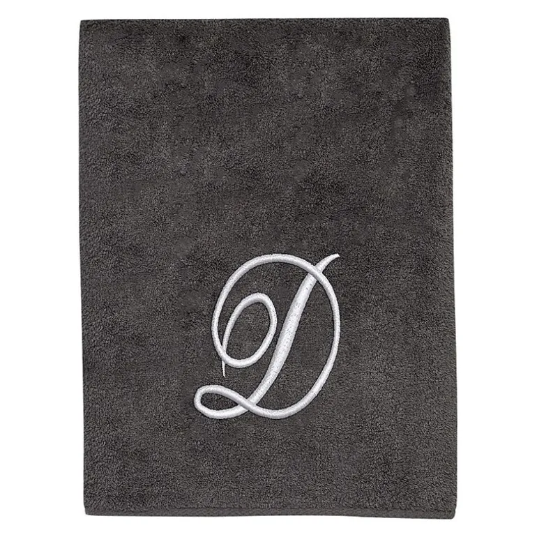 Avanti Premier Script Monogram Granite/Silver Bath Towel Collection