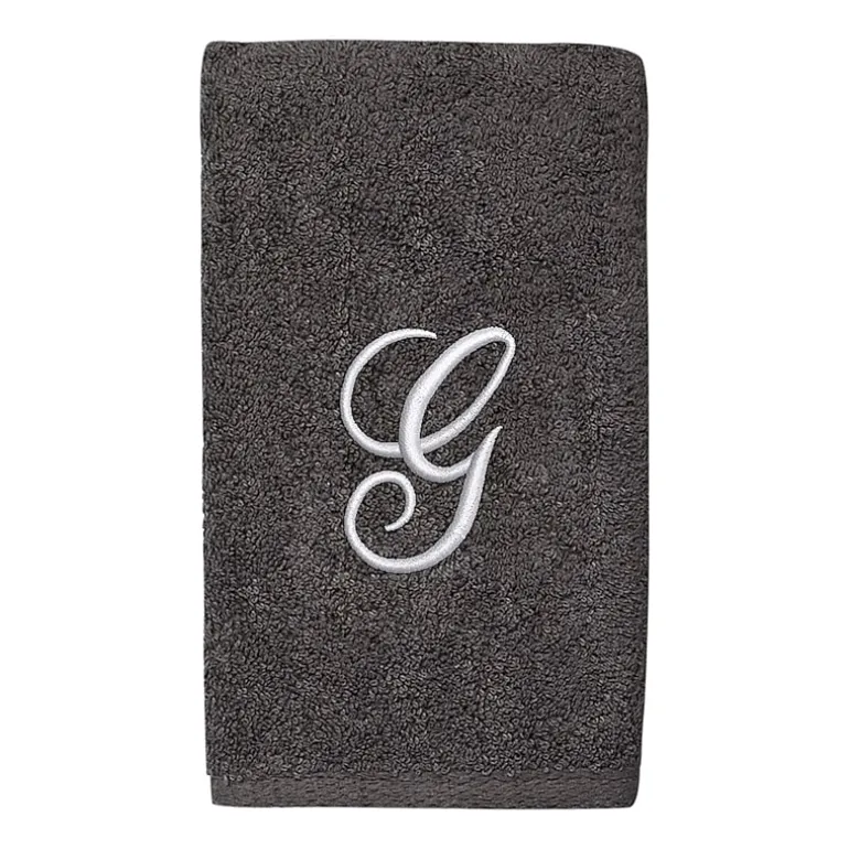 Avanti Premier Script Monogram Granite/Silver Bath Towel Collection