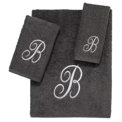 Avanti Premier Script Monogram Granite/Silver Bath Towel Collection