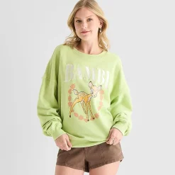 Bambi Fleece Crew Fleece Womens Juniors Crew Neck Long Sleeve Bambi Sweatshirt