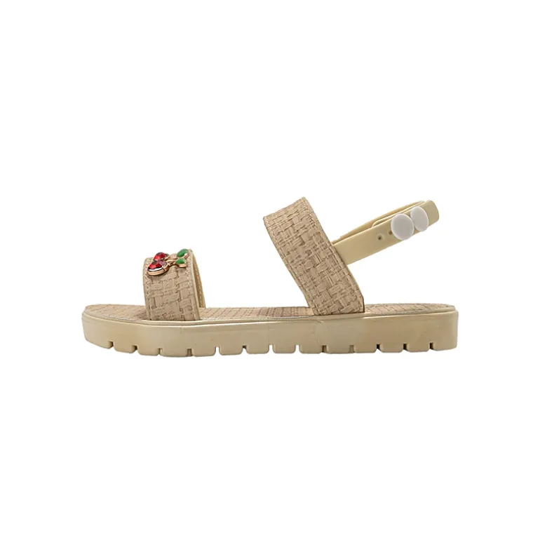 bebe Girl's Embossed Woven Sandals with Fruit Charm Accent