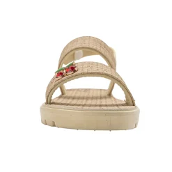 bebe Girl's Embossed Woven Sandals with Fruit Charm Accent