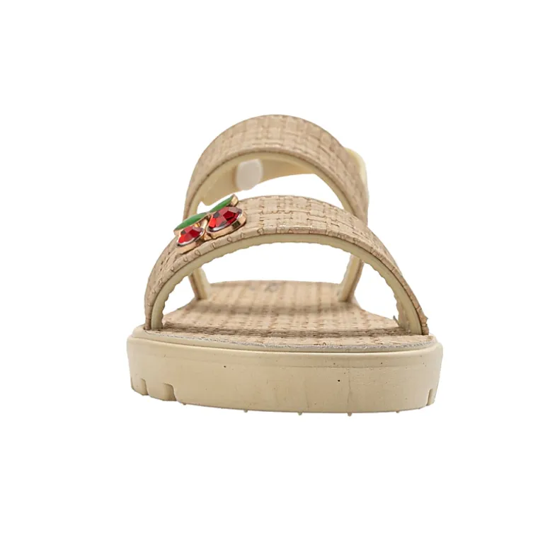 bebe Girl's Embossed Woven Sandals with Fruit Charm Accent