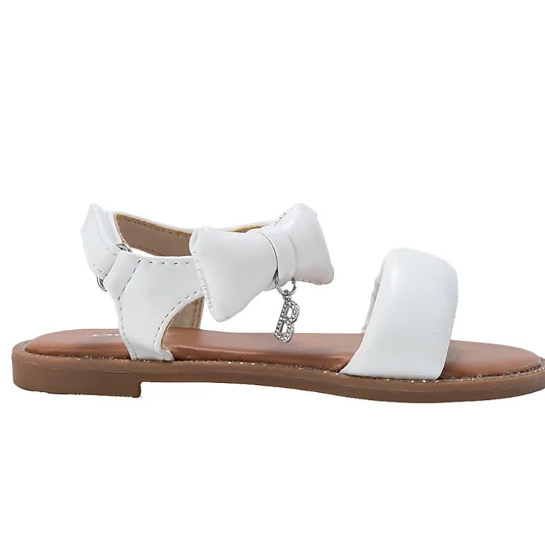 bebe Girl's Fashion Sandals - Dressy Shoes with Puffy Bow and Hanging Logo Charm