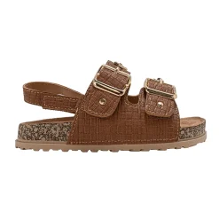 bebe Girl's Footbed Sandals with Buckle Straps and Charm Accents