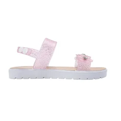 bebe Girl's Glitter Flower Strap Sandals with Rhinestone Accents